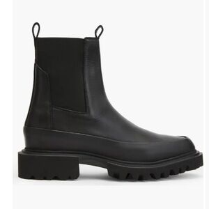 All Saints Harlee Black Leather Lug Sole Chelsea Moto Boots Chunky Size 8 38